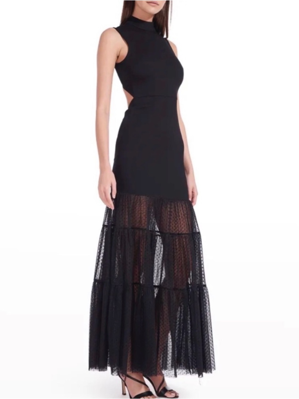 STAUD Black Sleeveless Maxi Dress with Lace Hem